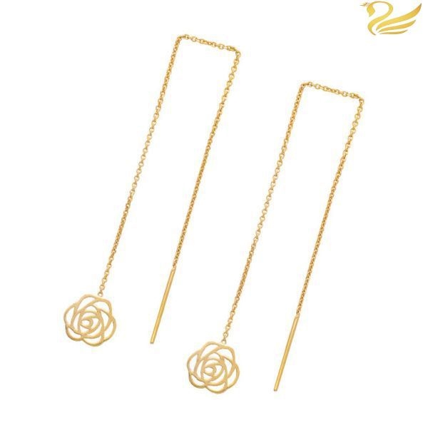 گوشواره طلا 18عیار بخیه ای گل رز - تصویر 3