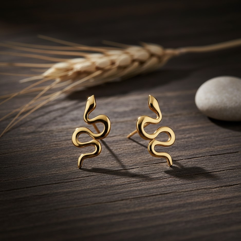 گوشواره میخی طلا 18عیار طرح مار پیچیده - تصویر 3