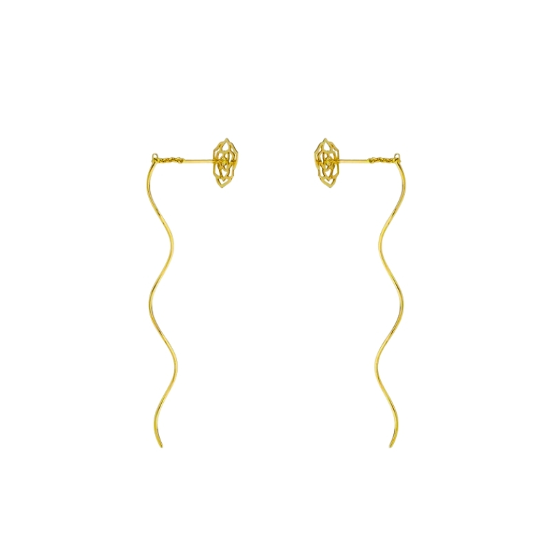 گوشواره بخیه‌ای طلا 18 عیار زنانه مدل کرلی گل رز کد 8737