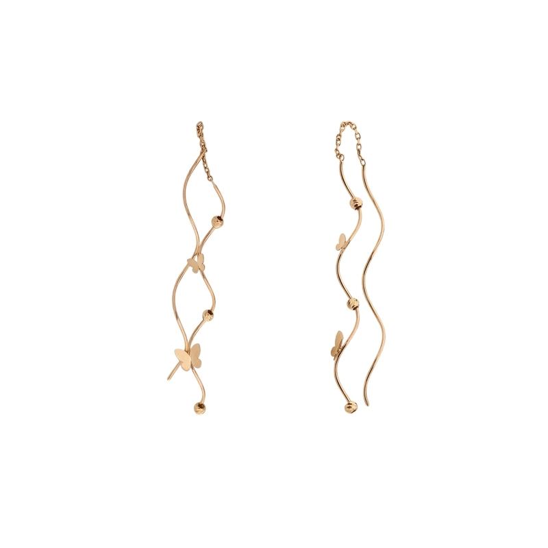 گوشواره بخیه‌ای طلا 18 عیار زنانه  مدل پیچک و پروانه کد 8756