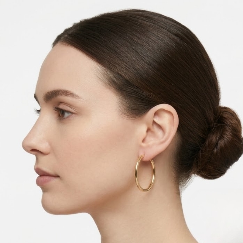 گوشواره طلا 18 عیار طرح حلقه ای ساده قطر 2 - تصویر 1