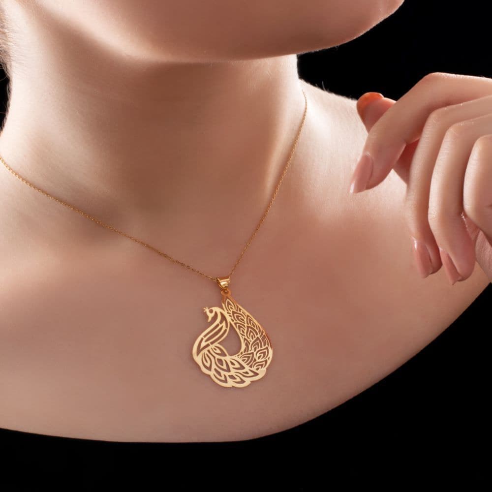 گردنبند طلا زنانه طلا 18عیار طرح طاووس - تصویر 1