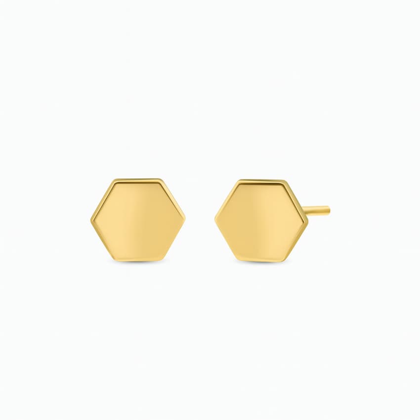 گوشواره میخی طرح شش ضلعی هندسی طلا 18 عیار - تصویر 2