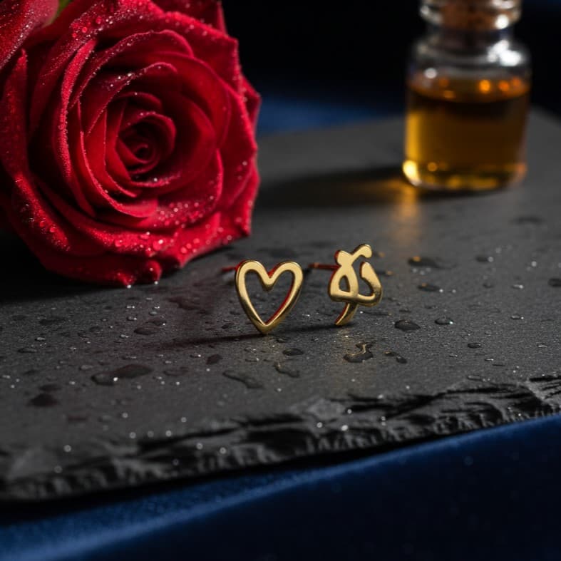 گوشواره طلا 18عیار طرح تو و قلب - تصویر 1