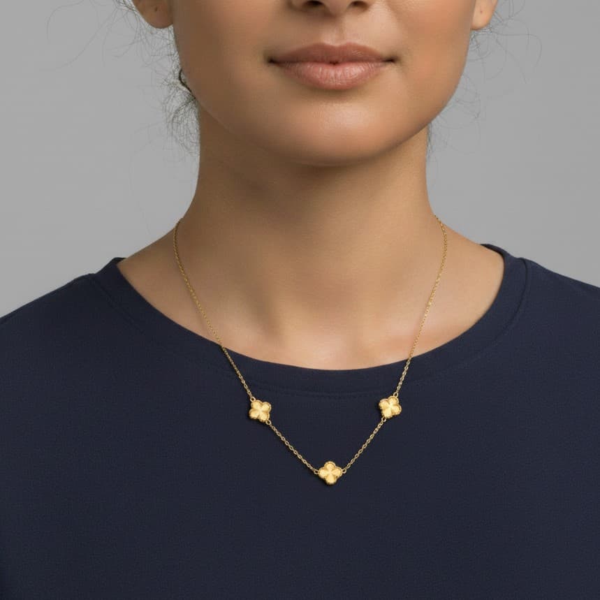 گردنبند طلا 18 عیار  ونکلیف سه تایی  ساده - تصویر 1