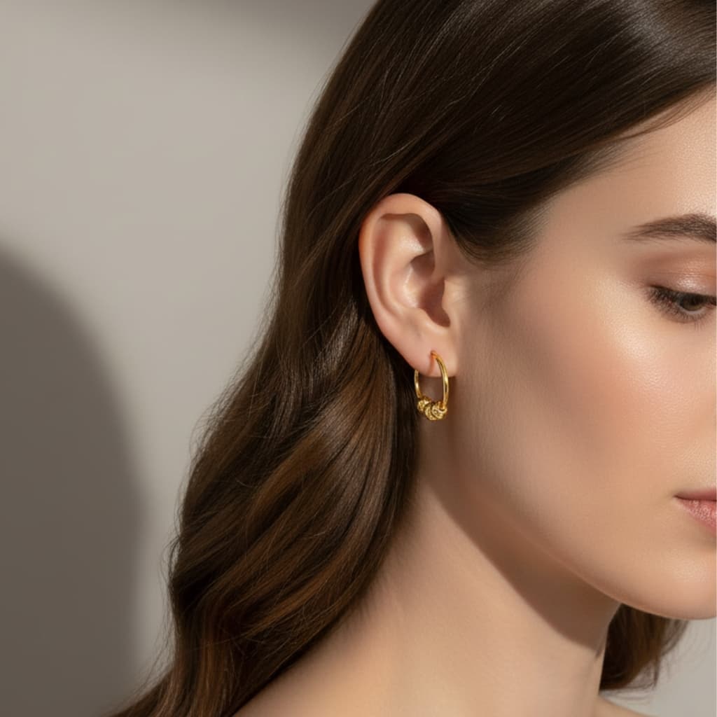 گوشواره طلا 18 عیار حلقه ای با سه البرنادو - تصویر 1