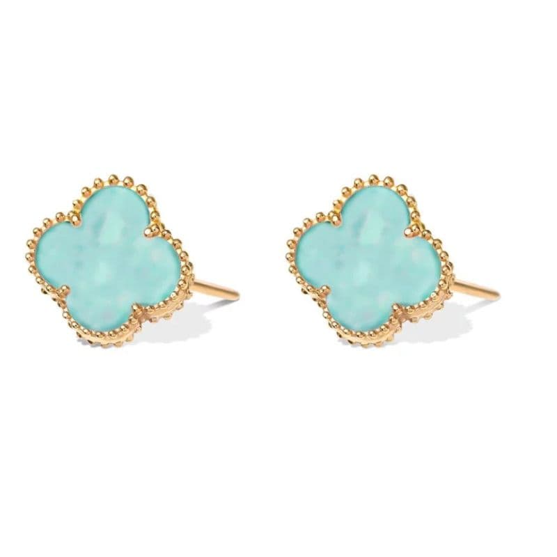 گوشواره طلا 18 عیار میخی ونکلیف آبی
