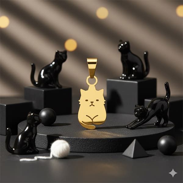 پلاک طلا 18 عیار طرح گربه بی حوصله