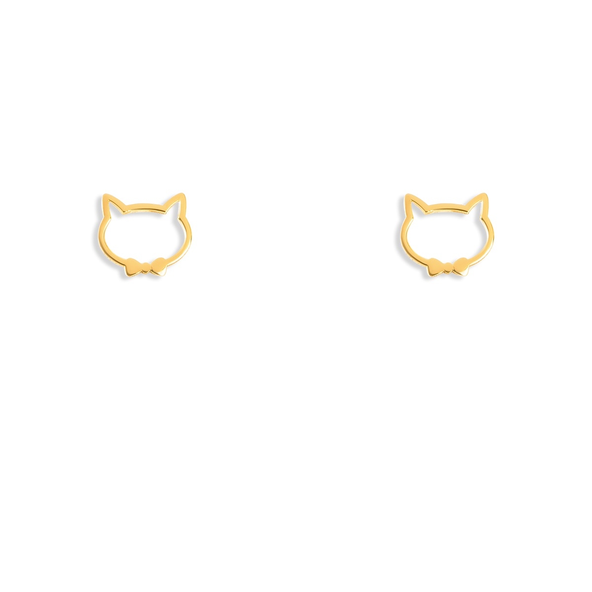 گوشواره طلا 18عیار میخی طرح گربه ملوس وپاپیون