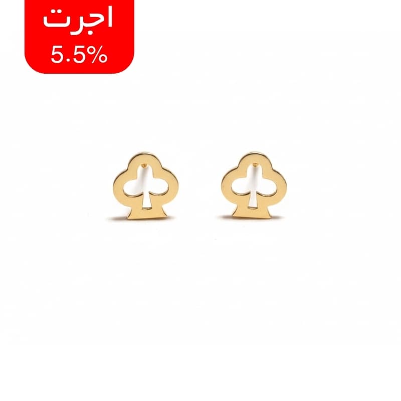 گوشواره میخی طرح برگ شانس طلای 18 عیار